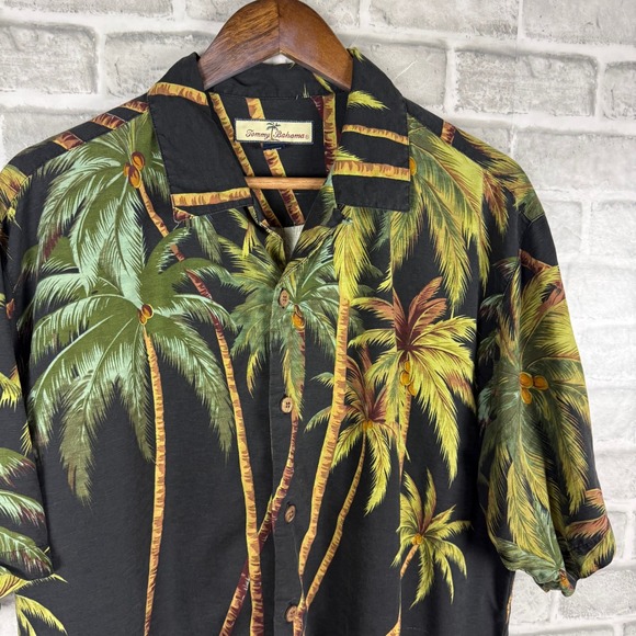 Tommy Bahama Other - Tommy Bahama MEDIUM Silk Palm Tree Camp Shirt Black Green Tropical Button Down M